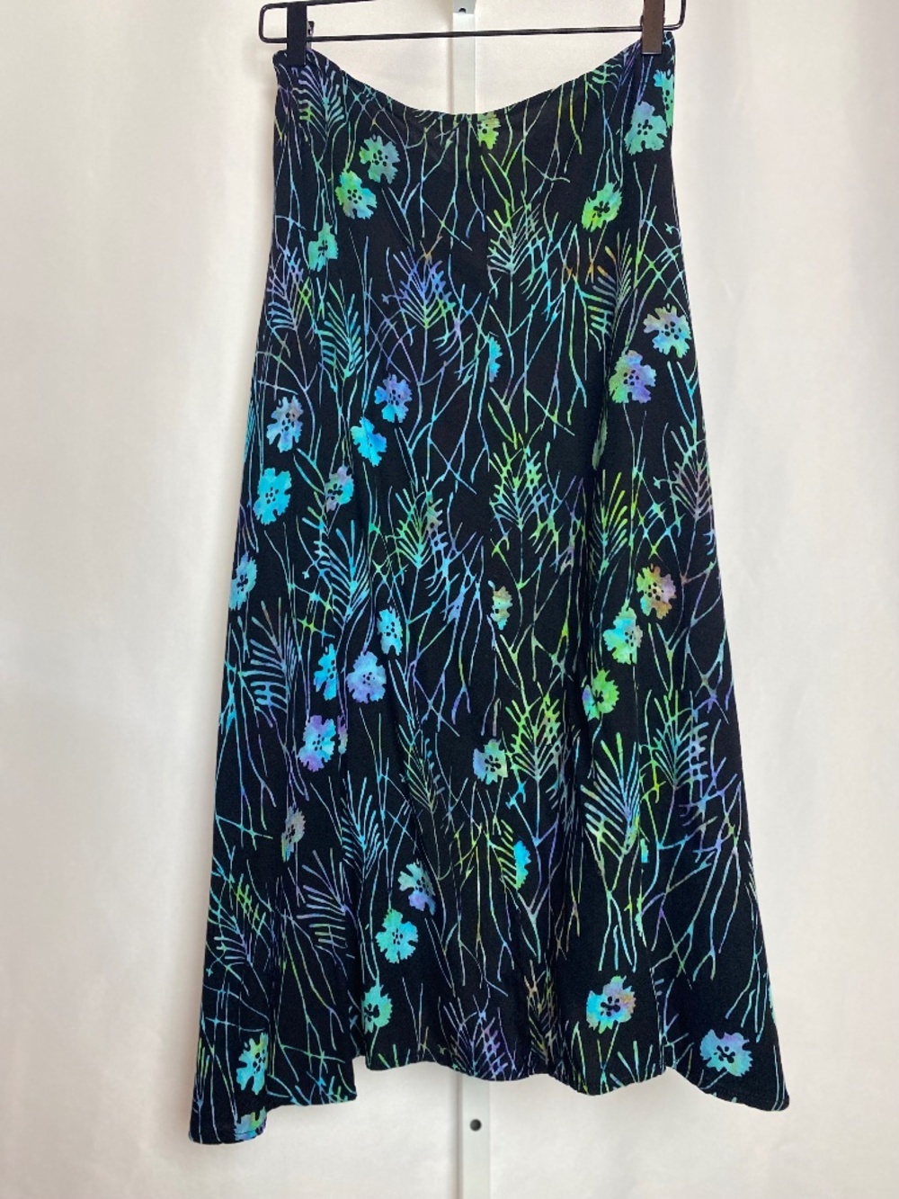 Indie Vibrant  Black | Blue Strapless Split Front Floral Midi Summer Dress S/M - Picture 7 of 7